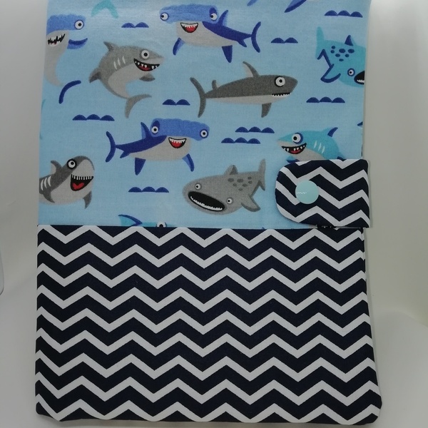 Θήκη βιβλιαρίου καρχαρίες με μπλε σκούρα ρίγα - αγόρι, θήκες βιβλιαρίου - 2