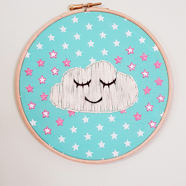 Ξύλινο διακοσμητικό τελάρο - Happy Cloud - τελάρα κεντήματος, κρεμαστά, κεντητά - 3