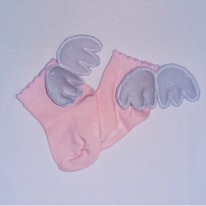Καλτσάκια με Φτερά σε Ροζ-Γκρι χρώμα - βρεφικά ρούχα, παιδικά ρούχα, φτερό, κορίτσι
