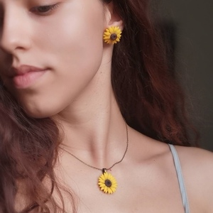 Sunflowers | Ηλιοτρόπια Καρφωτά Σκουλαρίκια (Πολυμερικός Πηλός, Ατσάλι) - πηλός, λουλούδι, καρφωτά, ατσάλι, boho, καρφάκι, φθηνά - 2