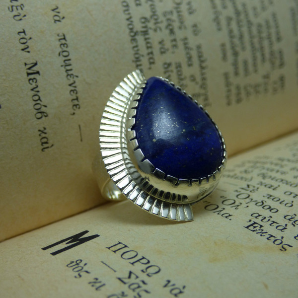 "Μagic lapis drop" - Χειροποίητο δαχτυλίδι, επάργυρο, με ημιπολύτιμο λίθο Lapis Lazuli σε σχήμα δάκρυ! - πέτρα, επάργυρα, αυξομειούμενα - 4