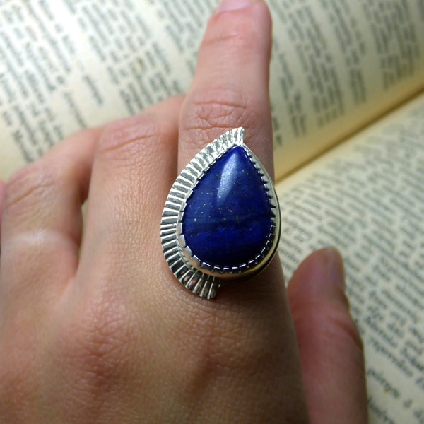 "Μagic lapis drop" - Χειροποίητο δαχτυλίδι, επάργυρο, με ημιπολύτιμο λίθο Lapis Lazuli σε σχήμα δάκρυ! - πέτρα, επάργυρα, αυξομειούμενα - 5