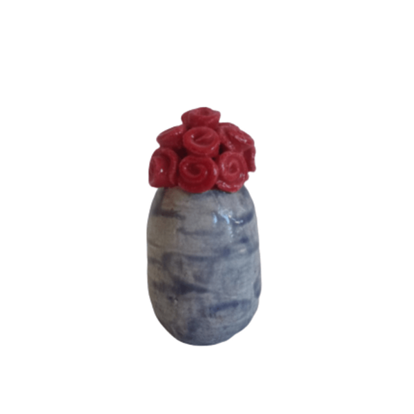 χειροποίητο κεραμικό βάζο με τριαντάφυλλα μινιατούρα - βάζα & μπολ, πηλός, κεραμικό, μινιατούρες φιγούρες