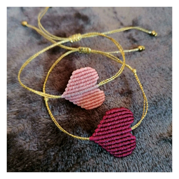 Βραχιόλι καρδιά Love macrame γαλάζιο-χρυσό - αυξομειούμενα, κορδόνια, καρδιά, χεριού, charms, φθηνά - 3