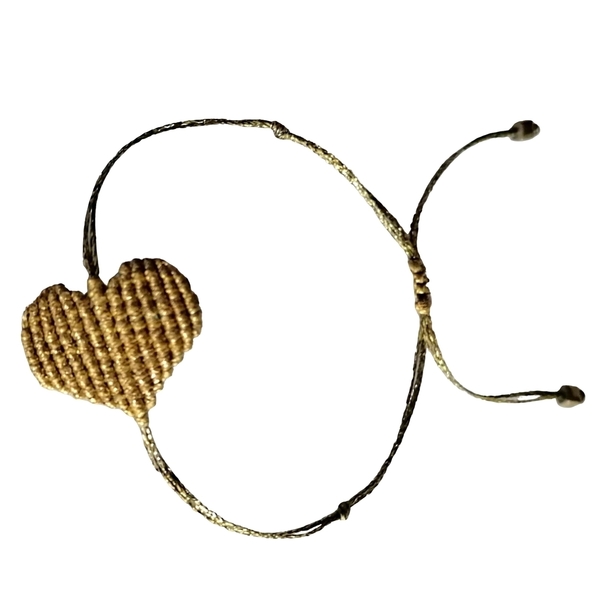 Βραχιόλι καρδιά Love macrame σε χρυσό μεταλλιζέ - καρδιά, μακραμέ, κορδόνια, αυξομειούμενα, φθηνά - 3