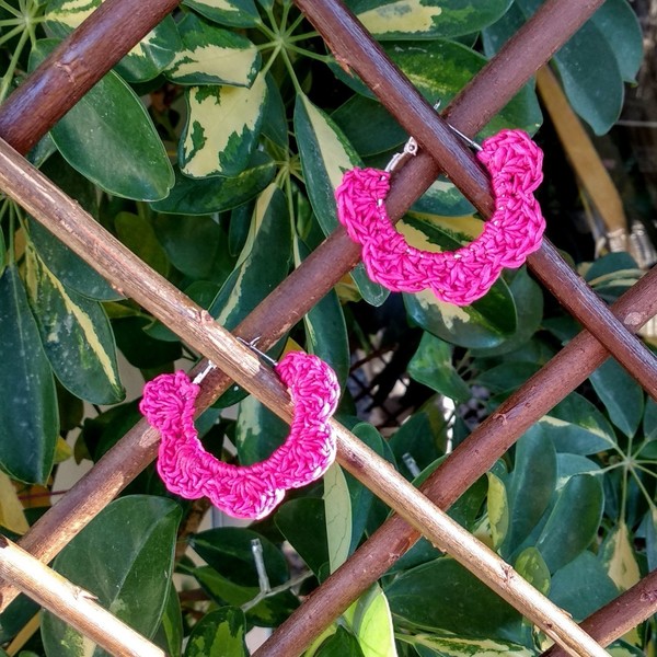 Πλεκτά σκουλαρίκια "Δανάη" - κρίκοι, λουλούδι, πλεκτά - 4
