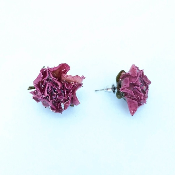 Καρφωτά σκουλαρίκια με αποξηραμένα τριαντάφυλλα. - καρφωτά, μικρά, ατσάλι - 2