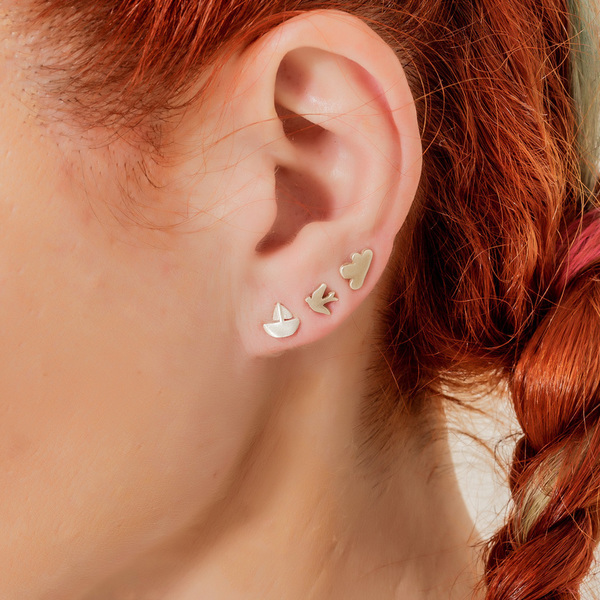 tiny earrings birdy - ασήμι, chic, μοντέρνο, επιχρυσωμένα, minimal, καρφωτά, χελιδόνι - 4