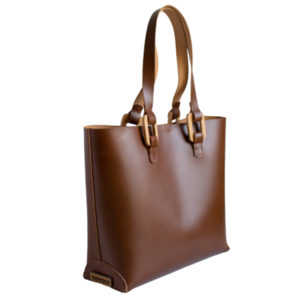 Δερμάτινη τσάντα shopper με ξύλινες λεπτομέρειες - δέρμα, ξύλο, ώμου, μεγάλες