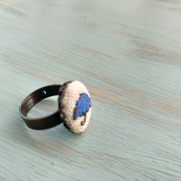 Ομπρελίτσα μπλε πουα, δαχτυλίδι κεντημένο σταυροβελονιά - κεντητά, μικρά, μπρούντζος, αυξομειούμενα, φθηνά - 3