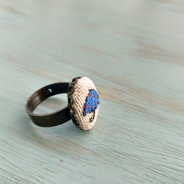 Ομπρελίτσα μπλε πουα, δαχτυλίδι κεντημένο σταυροβελονιά - κεντητά, μικρά, μπρούντζος, αυξομειούμενα, φθηνά - 5