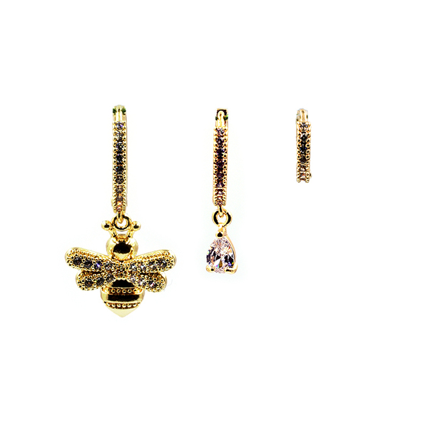 Σκουλαρίκια Κρεμαστά από Ανοξείδωτο Ατσάλι Σετ 3 Τεμαχίων Queen Bee Gold - επιχρυσωμένα, δώρο, κρίκοι, μικρά, ατσάλι, boho
