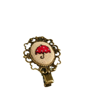 Κόκκινη ομπρελίτσα, κοκκαλάκι κεντημένο σταυροβελονιά - κεντητά, αξεσουάρ μαλλιών, hair clips