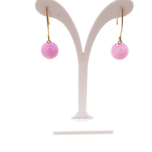 Κρεμαστά σκουλαρίκια με ατσάλινο μεγάλο γάντζο και ροζ νεφρίτη - ημιπολύτιμες πέτρες, επιχρυσωμένα, ατσάλι, κρεμαστά, φθηνά - 5