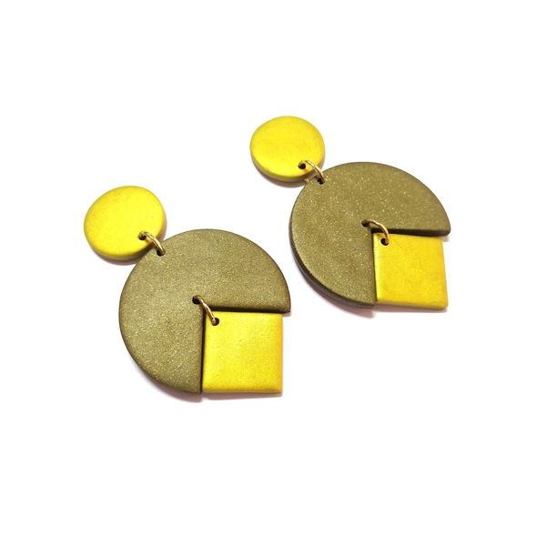 Bronze metallic earrings - πηλός, μικρά, κρεμαστά