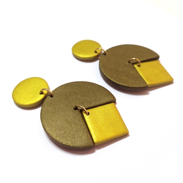 Bronze metallic earrings - πηλός, μικρά, κρεμαστά - 2