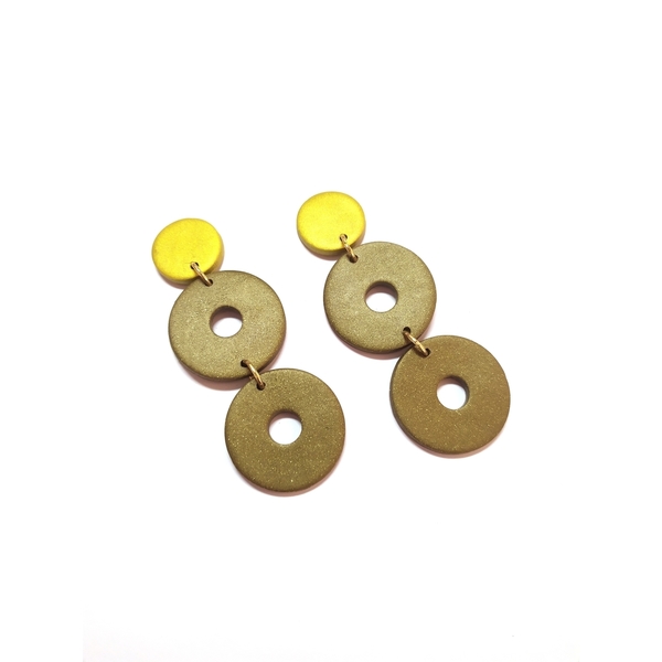 Bronze metallic earrings - πηλός, μακριά, κρεμαστά, μεγάλα
