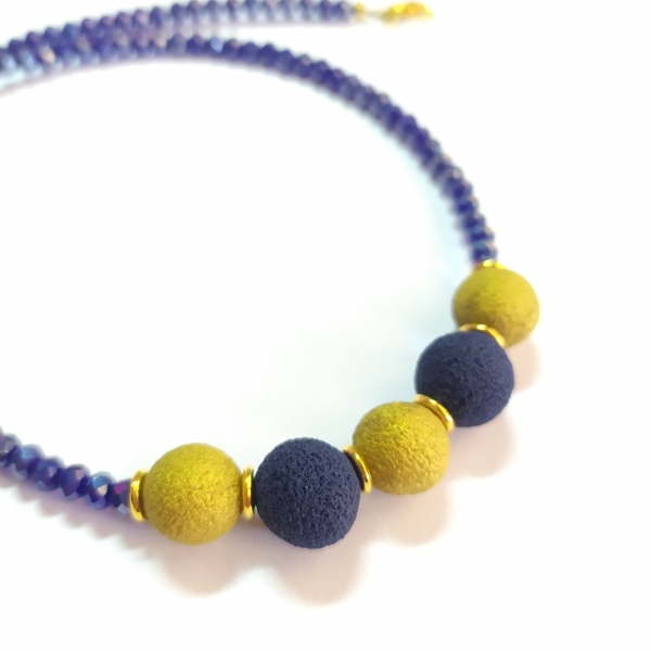 Blue and gold elegance necklace - κρύσταλλα, πηλός, τσόκερ, κοντά