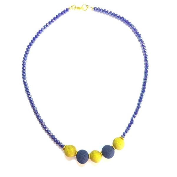 Blue and gold elegance necklace - κρύσταλλα, πηλός, τσόκερ, κοντά - 2