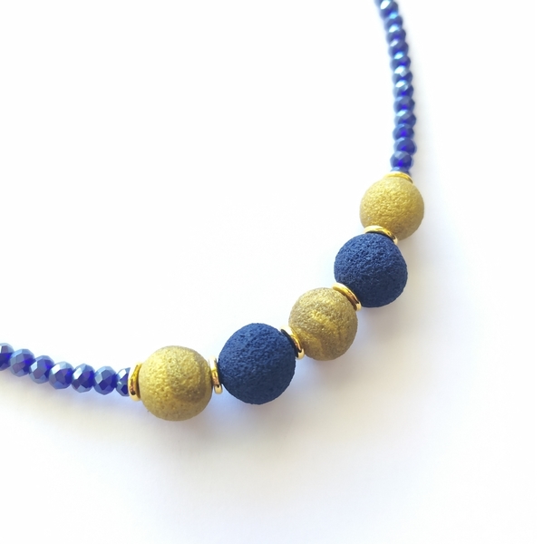 Blue and gold elegance necklace - κρύσταλλα, πηλός, τσόκερ, κοντά - 3