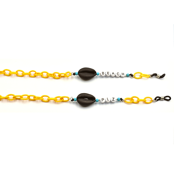 BEACH PLZ Χειροποίητη Αλυσίδα Γυαλιών σε Κίτρινο Χρώμα με Μαύρα Κοχύλια Cowrie - αλυσίδες, δώρο, boho
