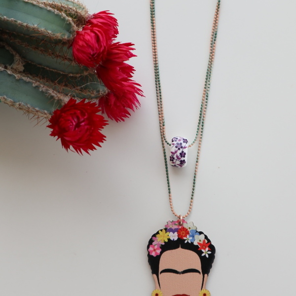 Frida Kalho Necklace - ξύλο, charms, μακριά - 3