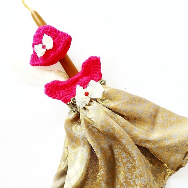 Πασχαλινή Λαμπάδα Φόρεμα Κούκλας Ροζ-Χρυσό με Καπέλο! - κορίτσι, λαμπάδες, για παιδιά, για ενήλικες, για εφήβους - 4