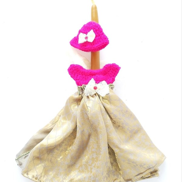 Πασχαλινή Λαμπάδα Φόρεμα Κούκλας Ροζ-Χρυσό με Καπέλο! - κορίτσι, λαμπάδες, για παιδιά, για ενήλικες, για εφήβους - 5