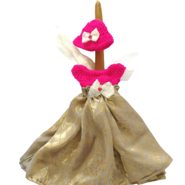 Πασχαλινή Λαμπάδα Φόρεμα Κούκλας Ροζ-Χρυσό με Καπέλο! - κορίτσι, λαμπάδες, για παιδιά, για ενήλικες, για εφήβους
