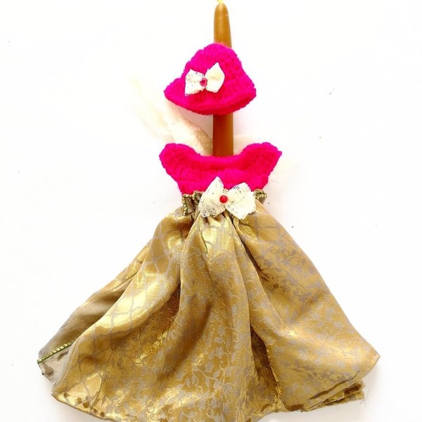 Πασχαλινή Λαμπάδα Φόρεμα Κούκλας Ροζ-Χρυσό με Καπέλο! - κορίτσι, λαμπάδες, για παιδιά, για ενήλικες, για εφήβους - 2