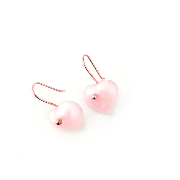 Μικρά σκουλαρίκια Love / Tiny Dangles Pink - ασήμι, γυαλί, επιχρυσωμένα, καρδιά, μικρά, κρεμαστά, γάντζος, φθηνά