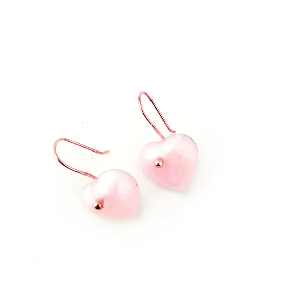 Μικρά σκουλαρίκια Love / Tiny Dangles Pink - γυαλί, ασήμι, επιχρυσωμένα, φθηνά, μικρά, καρδιά, κρεμαστά, γάντζος