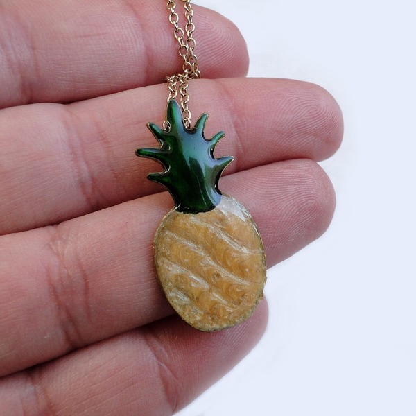 Pineapple brass necklace - ορείχαλκος, κοντά, φρούτα - 2