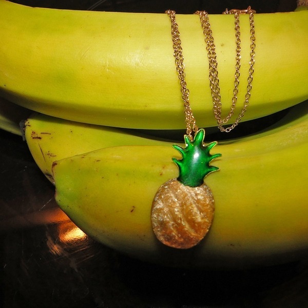 Pineapple brass necklace - ορείχαλκος, κοντά, φρούτα - 3