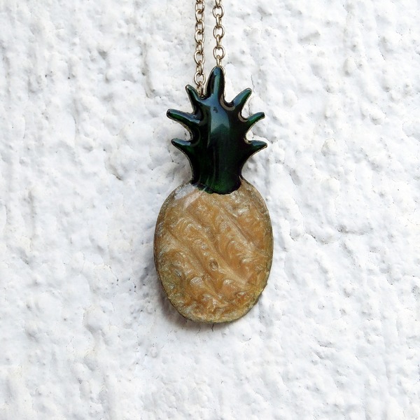 Pineapple brass necklace - ορείχαλκος, κοντά, φρούτα - 4
