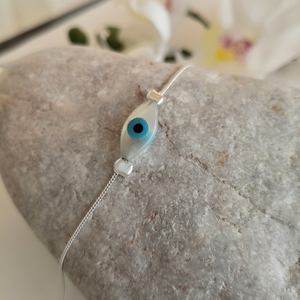 Minimal ασημένιο βραχιόλι με ματάκι από φίλντισι - ημιπολύτιμες πέτρες, charms, βραχιόλι, μάτι, minimal, evil eye, χεριού