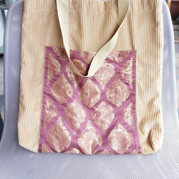 Μεγάλη κοτλε τσάντα με εξωτερική τσέπη - ύφασμα, ώμου, μεγάλες, all day, tote, πάνινες τσάντες, φθηνά, φθηνές - 3