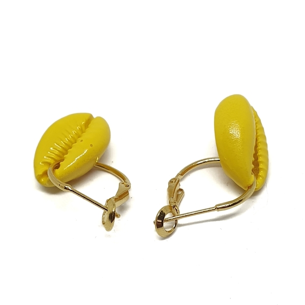 Μίνιμαλ σκουλαρίκια - επιχρυσωμένα, ορείχαλκος, κοχύλι, κρίκοι, μικρά, boho - 4