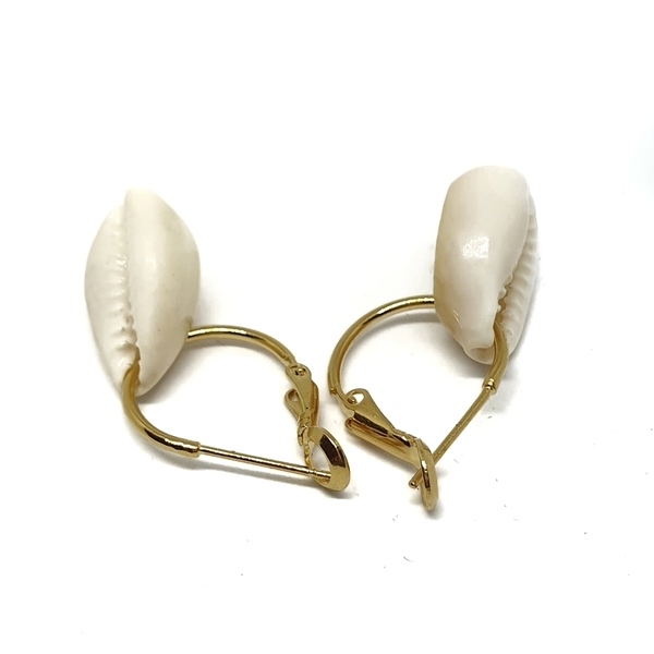 Μίνιμαλ σκουλαρίκια - επιχρυσωμένα, ορείχαλκος, κοχύλι, κρίκοι, μικρά, φθηνά - 5