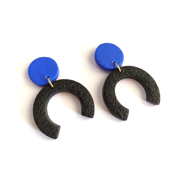 Blue/Black earrings - πηλός, κρεμαστά