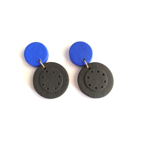 Blue/Black earrings - πηλός, κρεμαστά