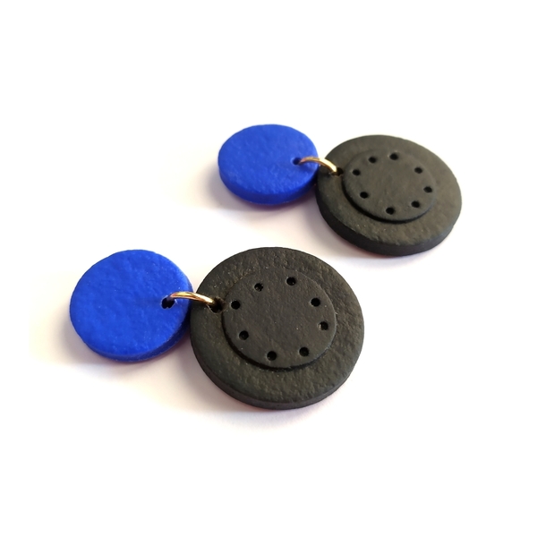 Blue/Black earrings - πηλός, κρεμαστά - 2
