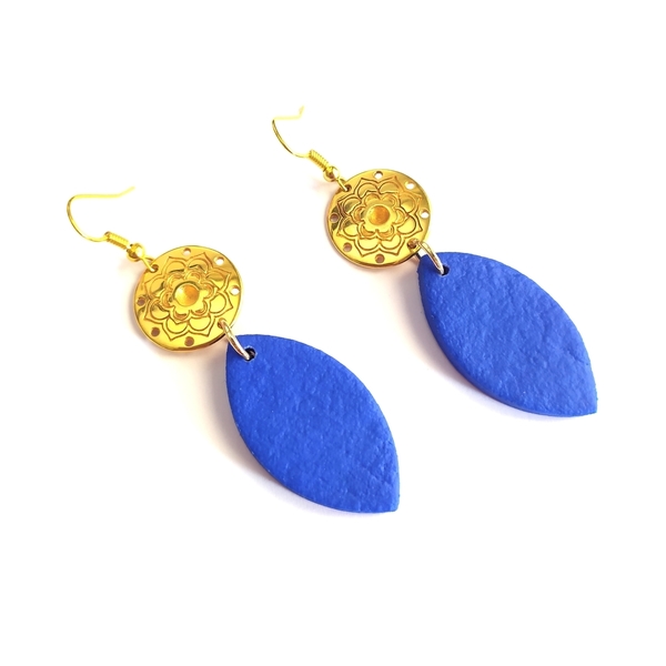Blue/Gold earrings - πηλός, μπρούντζος, κρεμαστά