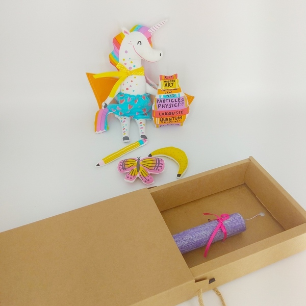 Πασχαλινή αρωματική glitter λαμπάδα με υφασμάτινη κούκλα unicorn και αξεσουάρ - ύφασμα, κορίτσι, λαμπάδες, μονόκερος, για παιδιά - 2
