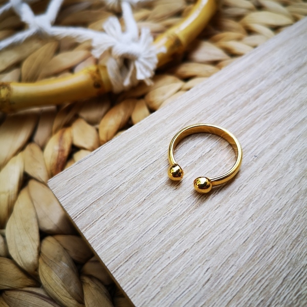 Αυξομειούμενο επιχρυσωμένο δαχτυλίδι με μπίλιες 17mm - επιχρυσωμένα, ορείχαλκος, δαχτυλίδι, μικρά, boho, αυξομειούμενα, φθηνά - 2