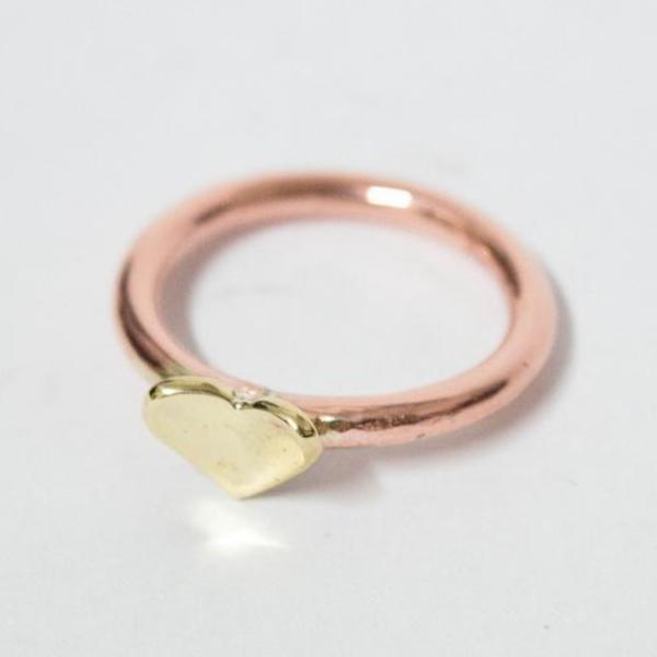Χάλκινο δαχτυλίδι με καρδιά από ορείχαλκο - ορείχαλκος, καρδιά, δαχτυλίδια, μικρά, σταθερά, φθηνά - 2