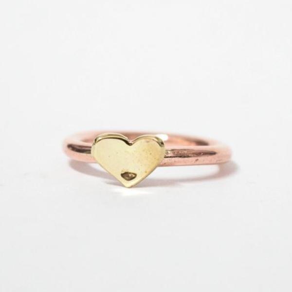 Χάλκινο δαχτυλίδι με καρδιά από ορείχαλκο - ορείχαλκος, καρδιά, δαχτυλίδια, μικρά, σταθερά, φθηνά - 3