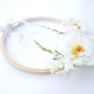 Διακοσμητικό Στεφάνι από Τελάρο Κεντήματος και Λουλούδια - τελάρα κεντήματος, κρεμαστά, ξύλινα διακοσμητικά τοίχου - 4