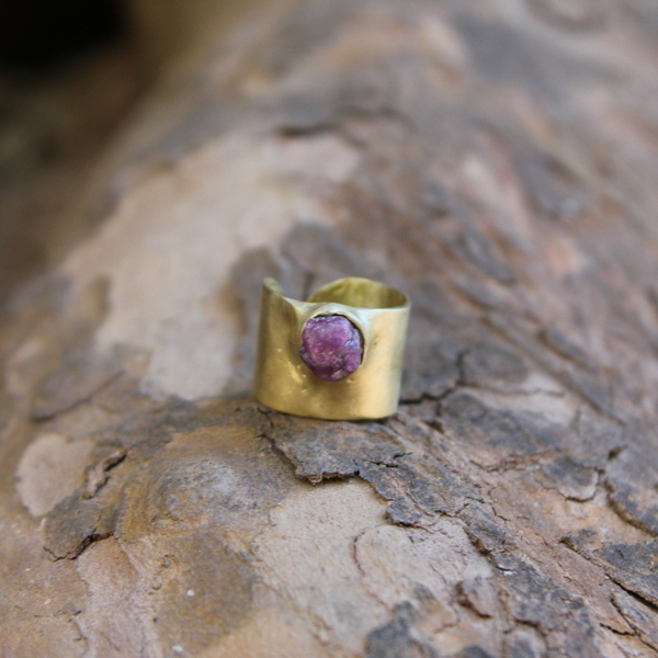 Δαχτυλίδι με ακατέργαστο ρουμπίνι - ημιπολύτιμες πέτρες, ορείχαλκος, boho, αυξομειούμενα - 4