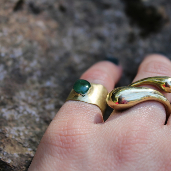 Δαχτυλίδι με βαθύ πράσινο υγρό γυαλί - γυαλί, chevalier, ορείχαλκος, boho, αυξομειούμενα - 4